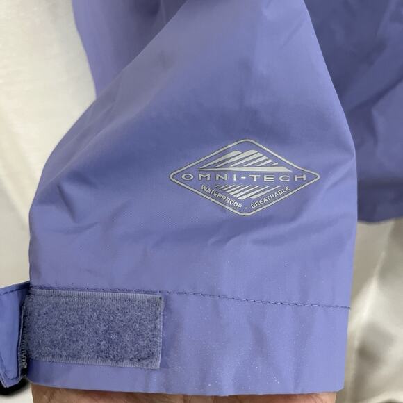 COLUMBIA OMNI TECH HOODED RAIN JACKET in Girl's size Large Purple Light Packable - Picture 3 of 12